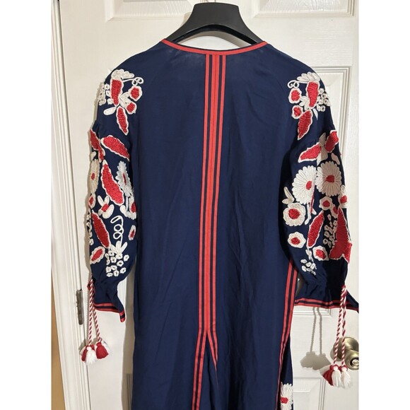 NWT Frances Valentine Geraldine Cotton Embroidery Floral Navy Red Dress Size XS - Picture 11 of 16